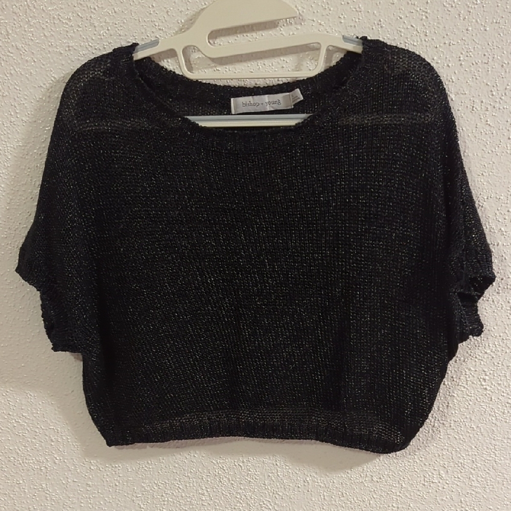 Anthropologie Bishop + Young Black Short Sleeve Loose Knit Top Women Medium